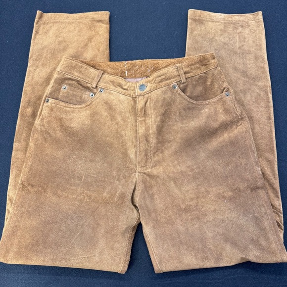Pants - Vintage Tan Suede Leather High Waisted Straight Leg Western Pants Brown 8